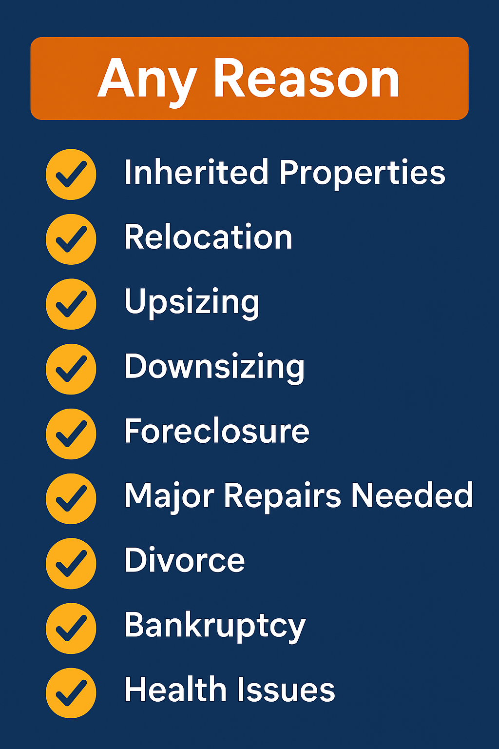 Sell your Michigan house for any reason — including divorce, inheritance, relocation, foreclosure, or health issues