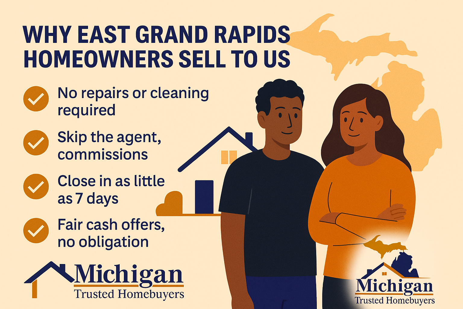 Illustration promoting why East Grand Rapids, MI homeowners choose Michigan Trusted Homebuyers for fast home sales