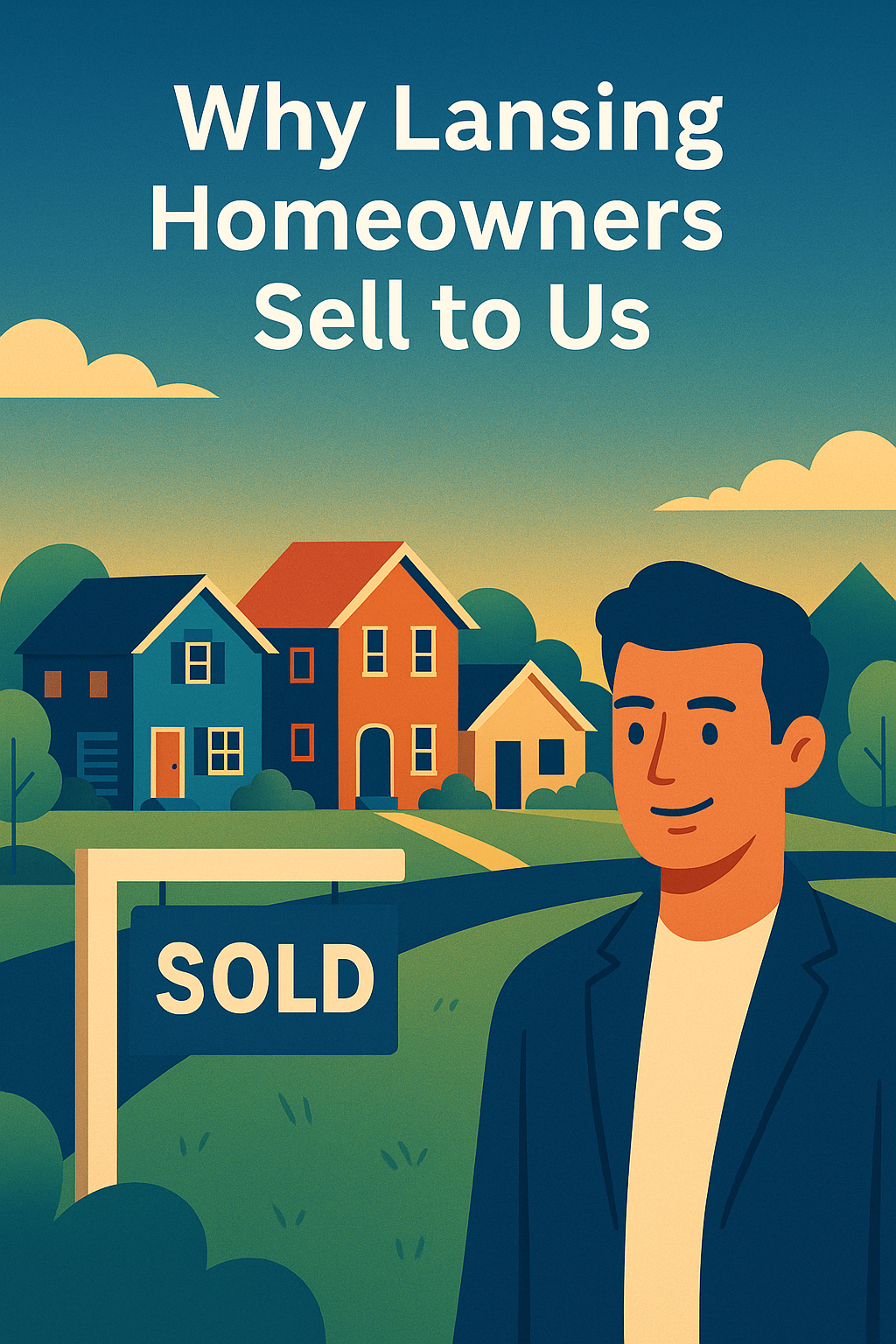 Illustration showing Lansing homeowners selling their house to a local Michigan homebuyer