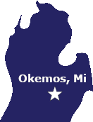 Map of Michigan with the city of Okemos highlighted to show our home-buying service area.