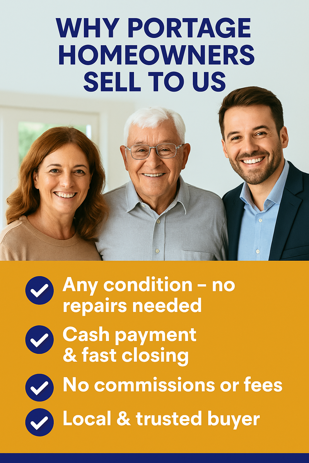 Illustration promoting reasons why Portage, Michigan homeowners choose Michigan Trusted Homebuyers to sell their homes quickly for cash.