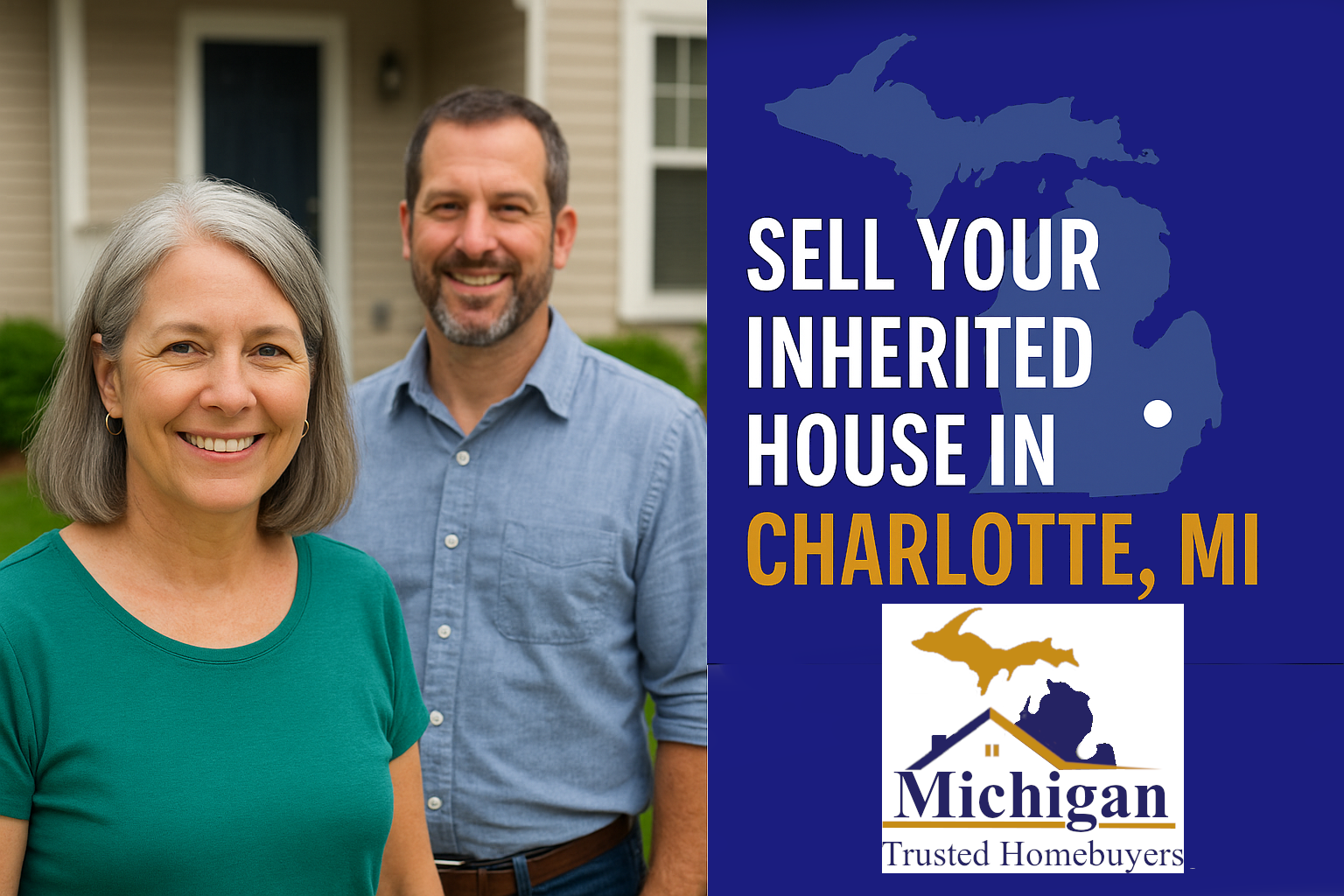 Illustration promoting the sale of inherited houses in Charlotte, MI with Michigan Trusted Homebuyers