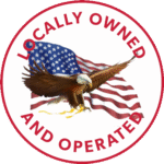 Locally owned and operated Michigan home buyer badge with American flag and eagle