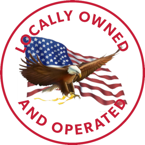 Locally owned and operated Michigan home buyer badge with American flag and eagle