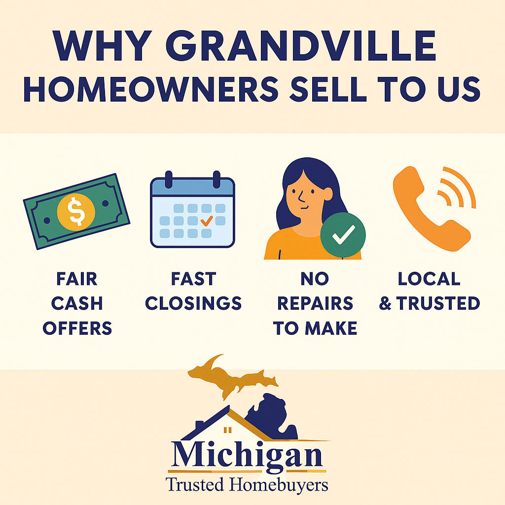 Infographic showing reasons why Grandville, MI homeowners choose to sell their homes to Michigan Trusted Homebuyers